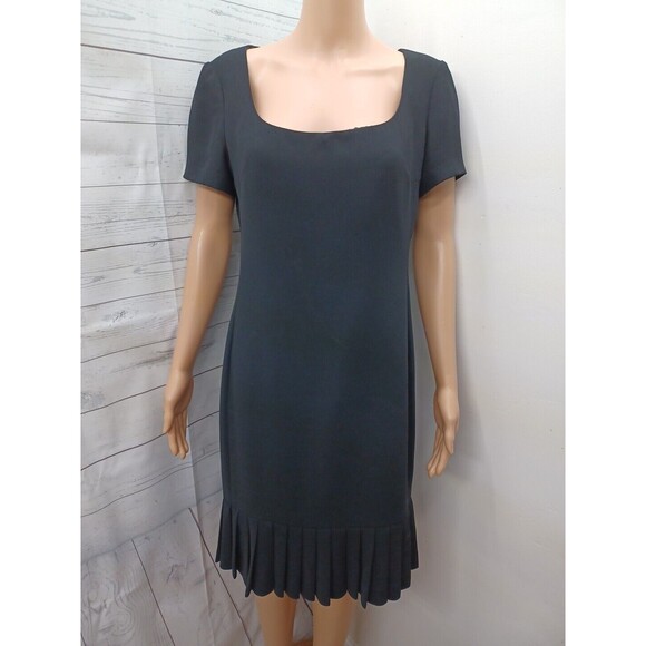 Evan Picone Womens Black Short Sleeve Knee Length Pleated Hem Dress Sz 8 - Picture 1 of 8